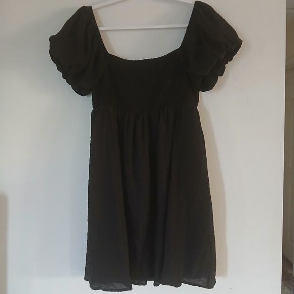 Aeropostale Lined Black Square-neck Smocked Large Fit & Flare Puff Sleeve Dress - Picture 5 of 7